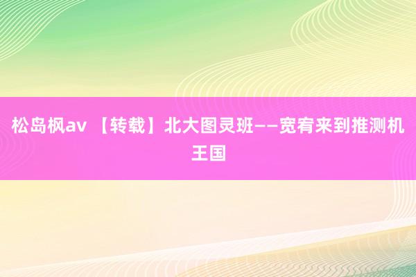 松岛枫av 【转载】北大图灵班——宽宥来到推测机王国